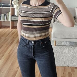 vtg 90s grunge y2k stripe cottage boho rib knit skater goth indie urban tee top